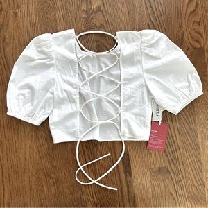 Aritzia White Blouse with Laced Open Back - Size XS